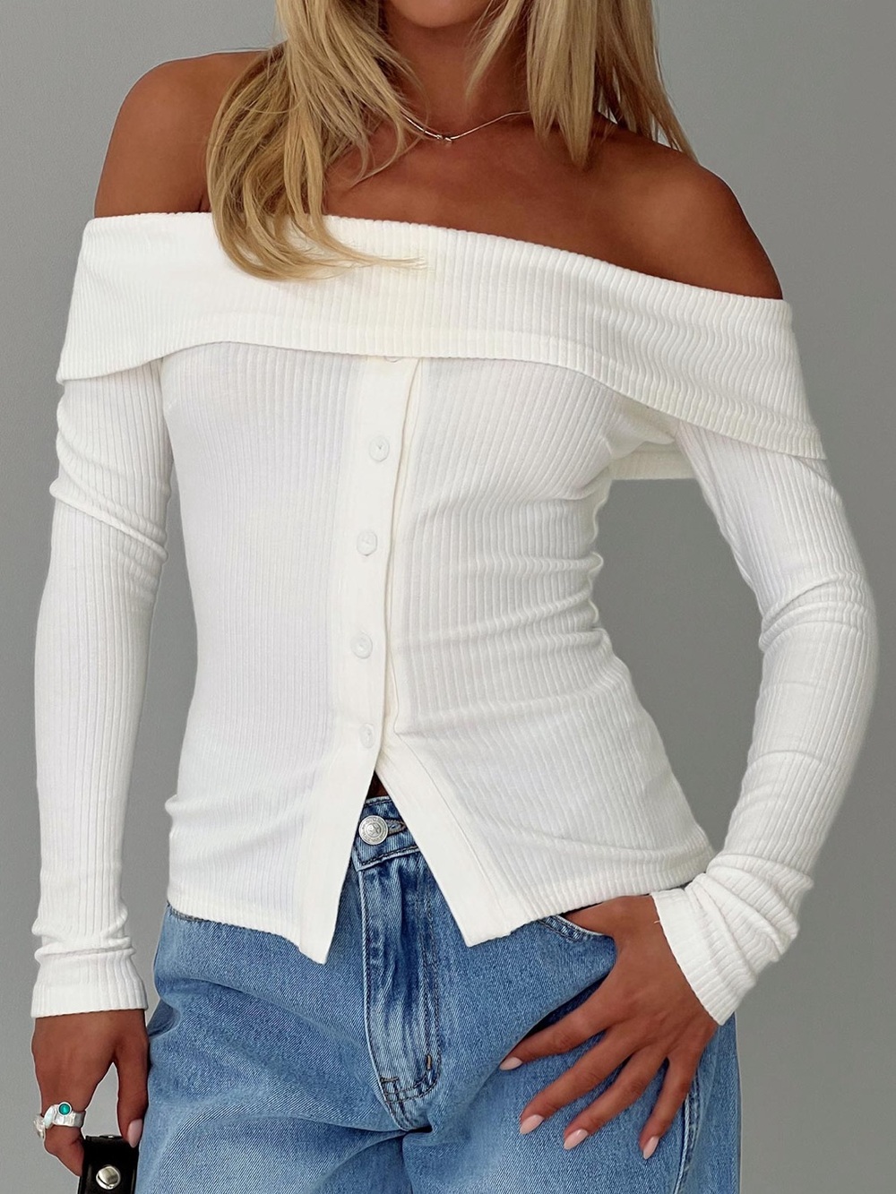 Princess Polly Dusk Dipped Off Shoulder Top White Sz 8